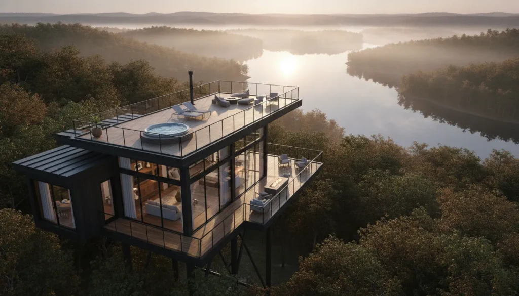 Modern treetop luxury vacation home with rooftop deck at The Preserve at Dale Hollow Lake